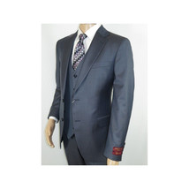 Men Suit BERLUSCONI Turkey 100% Italian Wool Super 180's 3pc Vested #Ber11 Blue image 4