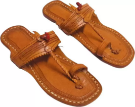 Women Girls Kolhapuri Leather Chappal Jesus Sandal BOHO Jutti US Size 6-11 ST90 - £28.89 GBP