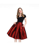 Burgudny Pleated Taffeta Skirt Women A-Line Plus Size Midi Skirt Outfit - $65.99