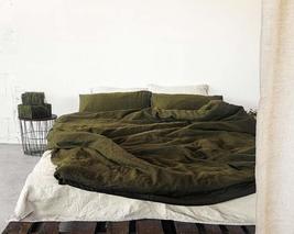 Dark Moss Green Color Duvet Cover, Washed Cotton Duvet Cover - Duvet Cover with  - £53.30 GBP+