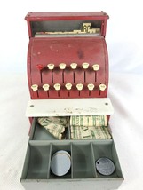 Vintage TOM THUMB Red Metal Cash Register Cinderella Mfg. 1950s Toy - £46.87 GBP