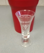 Jagermeister  Shot Glass 3 3/4” Tall 2 Cl ARC Markings EUC White Etched - £4.92 GBP