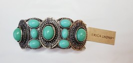 Erica Lyons Stretch Bracelet Silver Tone W Oval Turquoise Domes  New  #23 - £14.93 GBP