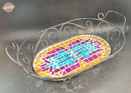 Southwestern Design Glass Mosaic Oval Metal Serving Tray 14.5&quot;x9&quot; Excell... - £11.65 GBP