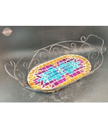 Southwestern Design Glass Mosaic Oval Metal Serving Tray 14.5&quot;x9&quot; Excell... - £11.82 GBP