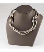 Gorgeous Leather and Curved Silver Bead Multistrand Necklace 20&quot; - $13,562.53 MXN