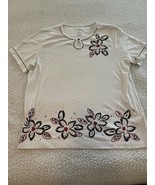 Alfred Dunner Shirt Women&#39;s Small Short Sleeve Knit Embroidered Floral B... - $19.14 CAD