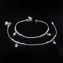 Real Silver Anklets Ankle Indian Women Style Bracelet Pair 10.3&quot; - £61.51 GBP