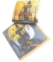 Disposable Halloween Party Napkins Haunted House Ghosts Orange Black - £6.37 GBP