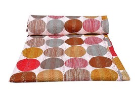 Polka Dot Printed Cotton Kantha Quilt, Handmade Bedding Blanket Throw - £45.23 GBP+