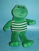 Mary Meyer Frog 14&quot; Green Plush White Striped Shirt Soft Toy Stuffed Vtg 1997 - £17.42 GBP