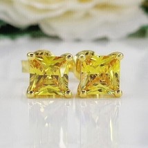 3Ct Princess Solitaire Lab-Created Citrine Stud Earrings 14K Yellow Gold Plated - £59.98 GBP