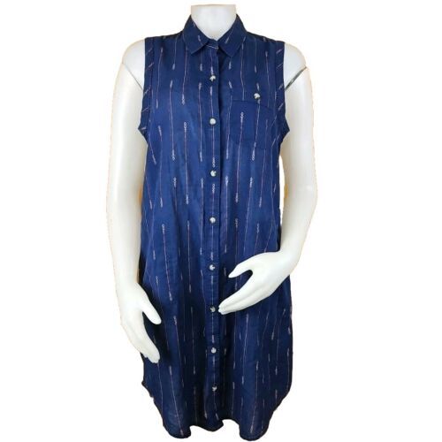 Primary image for Toad&Co Organic Cotton Dress Womens M Indigo Ridge Sleeveless Button Up Pockets