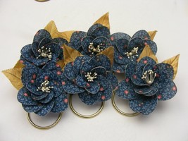 Vintage Handmade Napkin Rings Set of 6 Navy Blue w Pink Roses Beaded Pol... - $368.72 MXN