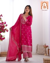 Beautiful Pink Pure Georgette Kurta with Pink Dupatta Set and Pink Palazzo - $50.00