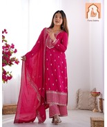 Beautiful Pink Pure Georgette Kurta with Pink Dupatta Set and Pink Palazzo - $50.00