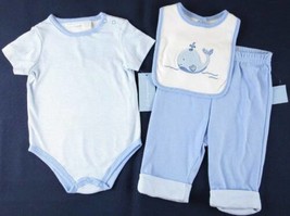 NWT First Impressions Boy&#39;s 3 Pc Blue Whale Layette Set Outfit, 3-6 Mos. - £10.14 GBP