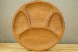 MCM Mid Century Modern Wood Teak Round Large Fondue Relish Serving Plate 11.5&quot; - £19.29 GBP