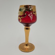 Murano? Ruby Red Italian Murano Glass Gold Leaf Floral Riesling Wine Sho... - $29.69