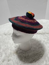 Robert Mackie Rainbow Pom Beret “Lindsay” Type Knit Made Scotland Wool C... - £20.46 GBP