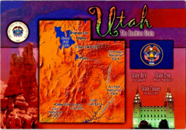 Postcard Utah Map of the State The Beehive State Places to Visit 6 x 4 Inches - £3.89 GBP