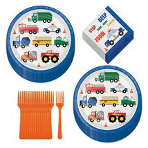 Traffic Jam Paper Dinner Plates, Lunch Napkins, and Forks For Transporta... - $16.16