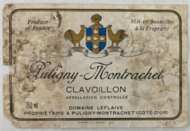 Puligny-Montrachet Clavoillon French Vintage Wine Bottle Label Ephemera - £6.29 GBP