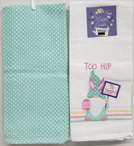 2 DIFFERENT COTTON TOWELS (15&quot;x25&quot;)EASTER,GNOME WITH SIGN,TOO HIP &amp; AQUA... - £11.65 GBP