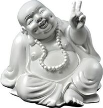 Peace Sign 42141 Happy Hotai Sitting Buddha Mini Figurine 3.3" H White R... - $24.75