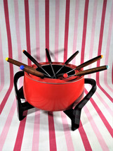 Swanky MoD West Bend Electric  1970&#39;s Poppy Red 11pc Fondue Pot Model 88502 - $37.62