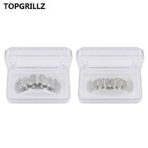 TOPGRILLZ Hip Hop Gold Color Plated Teeth Grillz Caps CZ MiPave Exclusive Top&amp;Bo - £44.42 GBP