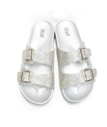H2K Espen Silver Glitter Double Buckle Adjustable Comfort Slip On Slides... - $34.12 CAD