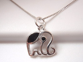 Very Small Black Onyx Elephant Necklace 925 Sterling Silver Corona Sun Jewelry - £16.23 GBP