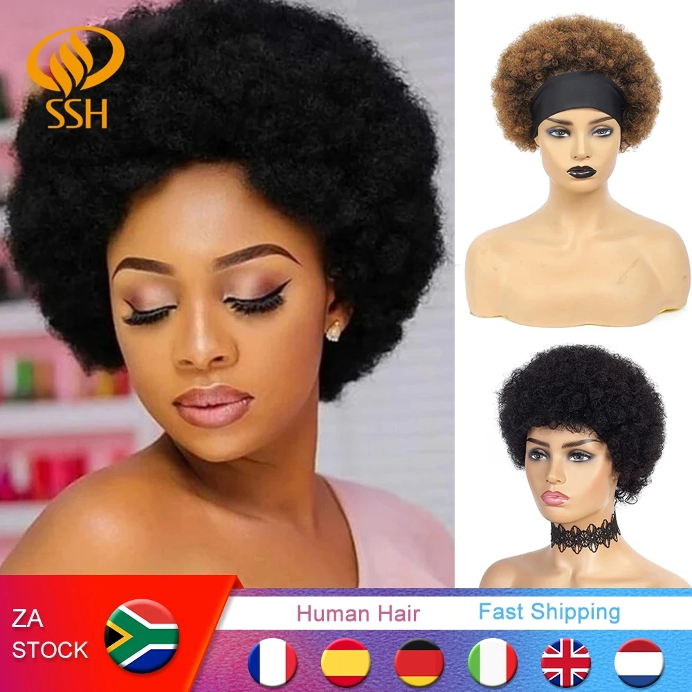 H short afro kinky curly wig brazilian remy human hair short wigs 150 density for women thumb200