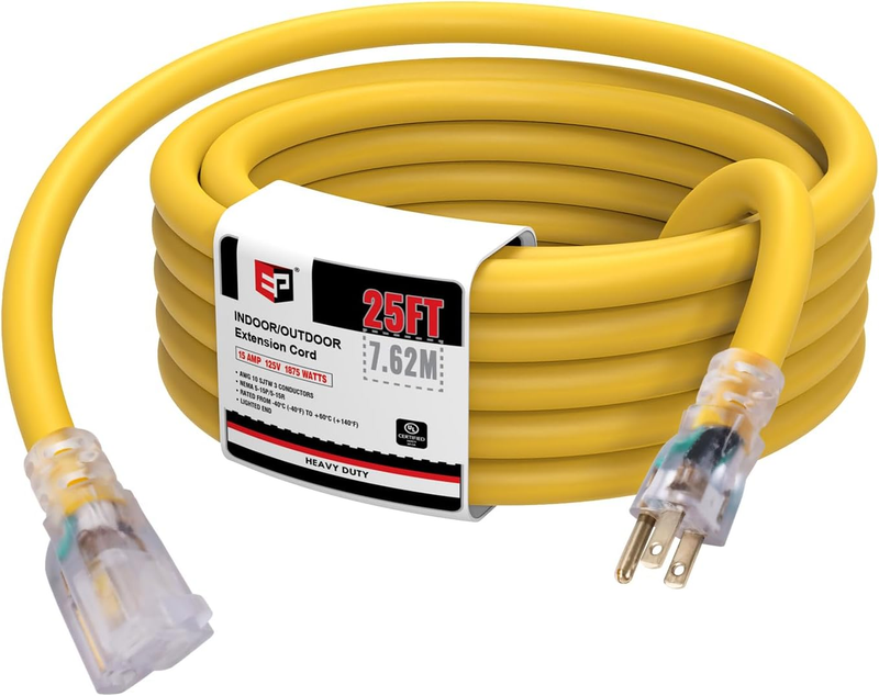 25 Ft Lighted Outdoor Extension Cord - 10/3 SJTW Heavy Duty Yellow Exten... - $82.16