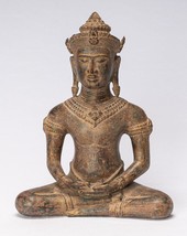 Antico Khmer Stile Bronzo Seduta Meditazione Statua di Buddha - 29cm/30.5cm - £483.30 GBP