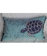 NEW Embroidered Appliquéd Beaded Sea Turtle Coral Aqua Silver Ocean Thro... - £38.91 GBP