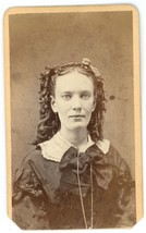 CIRCA 1870&#39;S CDV Beautiful Woman with Curls Wearing Black Dress Barnes Winona MN - £8.99 GBP