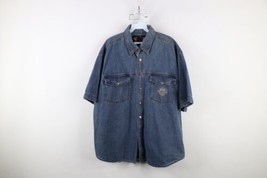 Vintage 90s Harley Davidson Mens XL Spell Out Denim Jean Button Shirt Cotton - $74.20