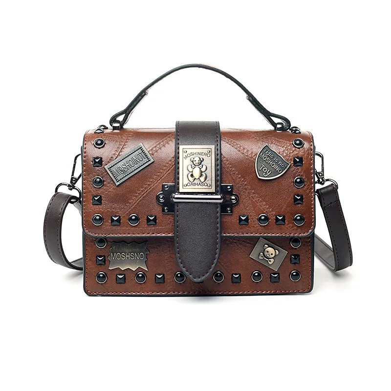  new fashion korean shoulder messenger bag portable personalized rivet small square bag thumb200