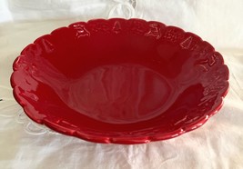 Italian Christmas Red Serving Bowl 9&quot; Maioliche Jessica Embossed Deer Trees - $18.80