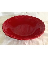 Italian Christmas Red Serving Bowl 9&quot; Maioliche Jessica Embossed Deer Trees - $26.40 CAD