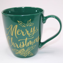 Merry Christmas Coffee Mug Pfaltzgraff Green And Gold Holiday Tea Cup Ce... - $11.65