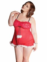 Coquette Women&#39;s Plus Size Diva 2 Pc. Scalloped Stretch Lace and Mesh Baby Doll  - £35.37 GBP