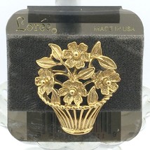 LOREE vintage gold-tone flower basket vase pin - USA-made floral brooch - $13.00