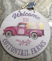 NWT Happy Easter Bunny Round Board Sign Home Decor Multicolor- Pink Truck - £14.66 GBP