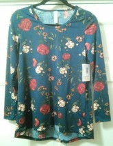 Nwt Lularoe Llr Size Xs Lynnae Long Sleeve Summer Blue w/ Roses #44 - £22.45 GBP