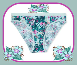 L Large Aqua Teal Pink Floral Stretch Cotton Victoria&#39;s Secret Bikini Pantie - £8.81 GBP