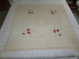 Vintage Appliqued &amp; Embroidered Floral Cotton Tablecloth - 45&quot; X 45-1/2&quot; - £9.56 GBP