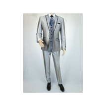 Men Tuxedo Formal Suit ROYAL DIAMOND Slim Fit 3Pc Vested shiny Satin SL82 Silver image 2